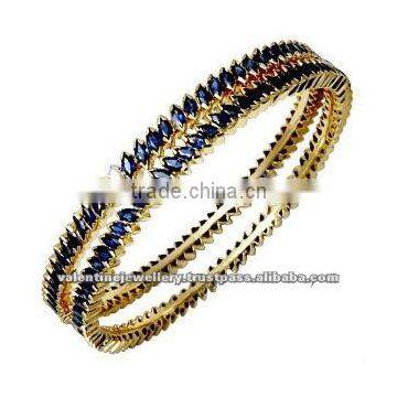 Blue Sapphire gold Bangle, Pretty Marquise Cut Gemstone Bangles, Designer Gold Bangles