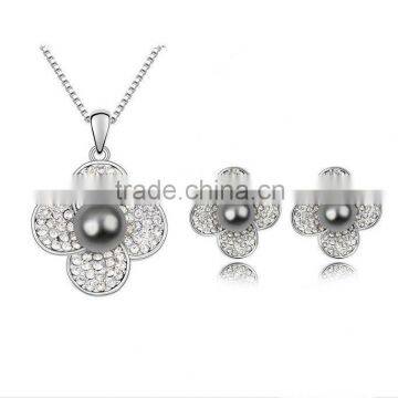 OUXI Fashion black pearl jewelry sets for women made with Austrian crystal S- 2056