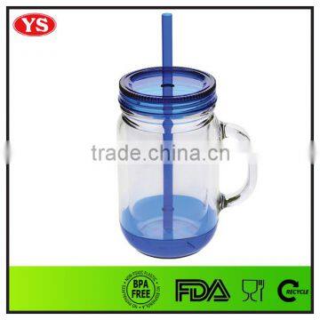 20oz Bpa Free Insulated Plastic Mason Jars Mug With Straw and Lid