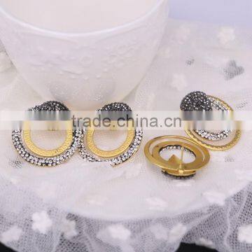 Metal Alloy Plated Gold Earrings, Circle Shape Pave Crystal Jewelry Stud Earrings
