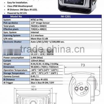 IW-C201 12/32v Snoy Rear View Camera 15 m ir Distance Rear View Camera 360 Deg Reversing Mini Car Camera