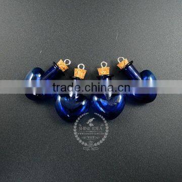 30*20mm Blue Heart Shape Glass Bottle 5mm Mouth Wood Bail Vial Pendant Wish Charm DIY Supplies 1800150