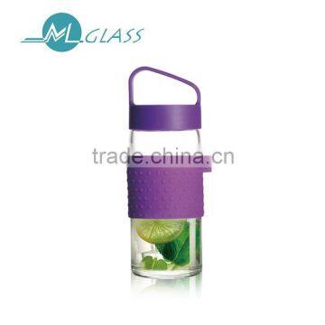 Patented Design 300ml borosilicate glass cup with honeycomb strainer silicon lid and sleeve JA448