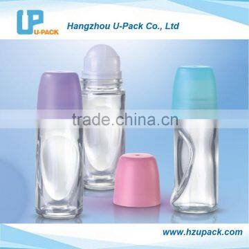 50ml glass body refillable deodorant roll on bottle for cosmetic package