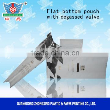 Gravure Printing Surface Handling coffee bag with valve/flat bottom aluminum foil coffee bag