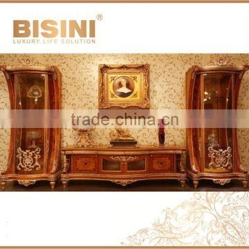 Luxury French Rococo Living Room Furnitur TV Cabinet Set/ Retro Vivid Hand Carved Solid Wood TV Cabinet & Display Cabinet photo-2