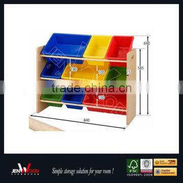 3 shelf with 9 bins thicken Wooden toy bin storage