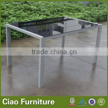 Garden table patio black glass top aluminum dining table