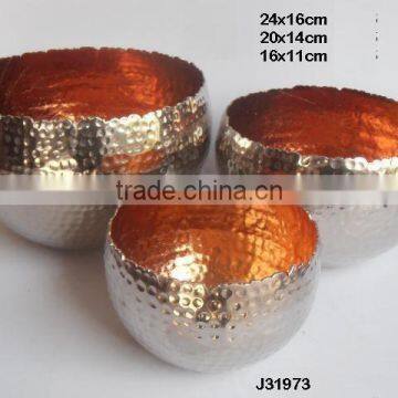 Nickel out side and copper colours in side Aluminium votive with flame like edges can be in any colour