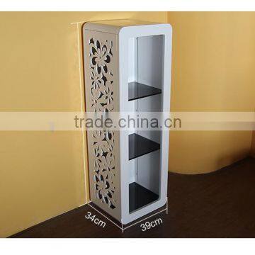 New Design Modern Home Furniture 3 Tier Wood Organizer Living Room Storage Cabinet With Carving Flower photo-4