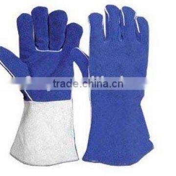 Blue cow split leather safety gloves