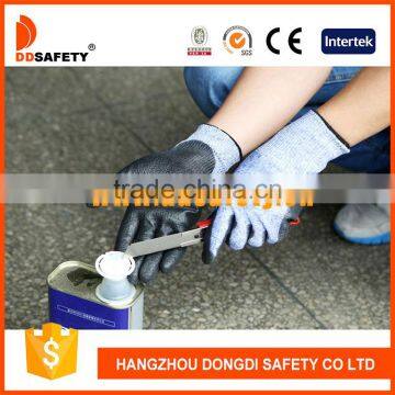 DDSAFETY 2017 High Performance Polyethylene Fiber Glass Knitted Liner Black PU Coated Cut Resistant Safety Gloves photo-3