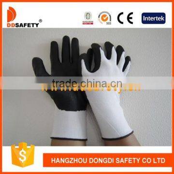 DDSAFETY Black Water Based PU Coated Glove With White Nylon Liner Knit Wrist