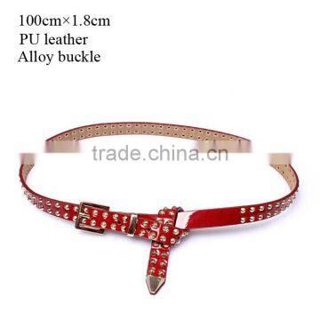 Wholesale double layer rivets decorated square pattern buckle sex women lady thin PU waist belt