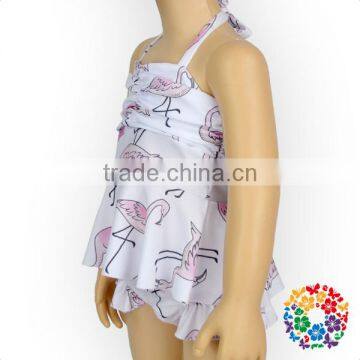 New Kids Girls Summer Latest Bathing Suits Flamingo Pattern Design Ruffled Sexy Girls Two Pieces Swimwear