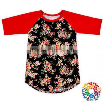 Red Double Sleeve Patchwork T-Shirts Childrens Tops Half Sleeve T-shirts For Girls