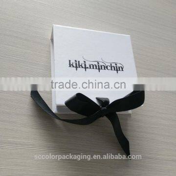 Shenzhen delicate logo printed elegant designed white black gift custom box packaging with ribbon