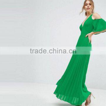 2017 Summer Women Pleated Dress Cold Shoulder Maxi Dress HSd9065 photo-2