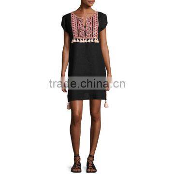 Women Summer Embroidery Dress 2017 Cap Sleeve Linen Flare Dress HSD9995 photo-2