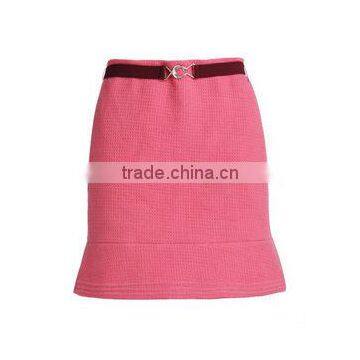 High Fashion Pink Color Waistbelt Back Pockets Flare Formal Skirts photo-3