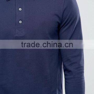 Custom Long Sleeve Button Placket Men's 100% Cotton Breathable Pique 200g Casual Navy Polo Shirt photo-3