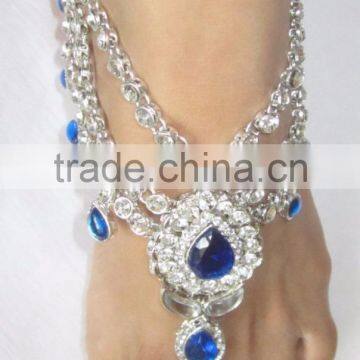 SILVER Blue crystal Anklets toe ring barefoot sandal PAYAL pair