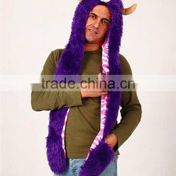 Faux Fur Adult Beanies Plush Animal Head Hat Scarf Glove photo-6