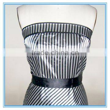 Ladies Sexy Silk Satin Styles Black And White Striped Strapless Dress photo-2