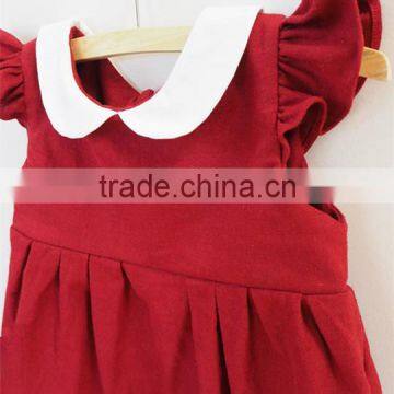 Plain Flutter Ruffled Sleeves Girls Red Dress First Christmas Baby Girls Dresses photo-3