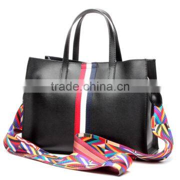 Top-Grade Simple Design Leather Hand Bags Color Straps Women Tote Handbag photo-4