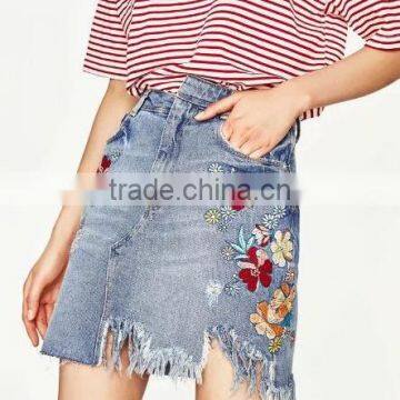 Runwaylover 131 Ladies 2017 Fashion High Waist Embroidery Denim Skirt