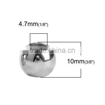 CCB Plastic European Style Large Hole Charm Beads Round Silver Tone photo-2