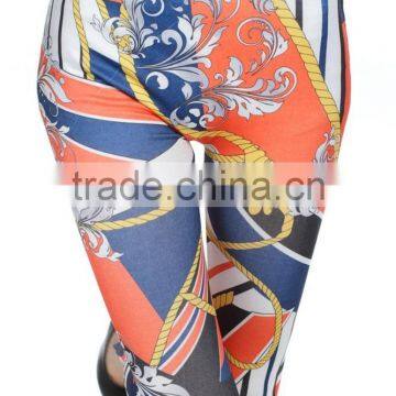 Sexy Graffiti Tattoo Denim Orange Stripes Print Polyester Leggings