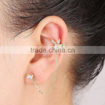 Rhinestone Crystal Rabbit Tassel Earrings Cuff Metal Ear Wrap