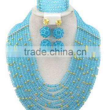 Gold-plated SkyBlue Crystal Beads Rhinestone Brooches African Jewelry