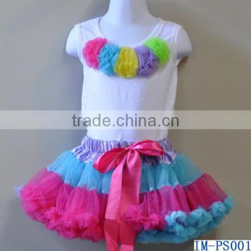 Boutique Wholesale Baby Girls White Top Pink Blue Lavender Tutu Skirt Costume Sets IM-PS001