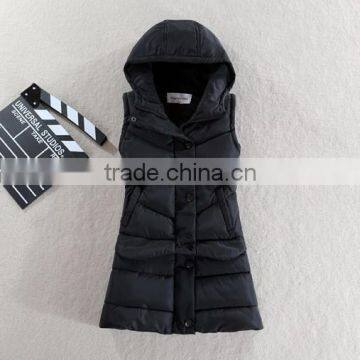 2016 Hooded Quilted Hollow Cotton Black Vest with detachable hem