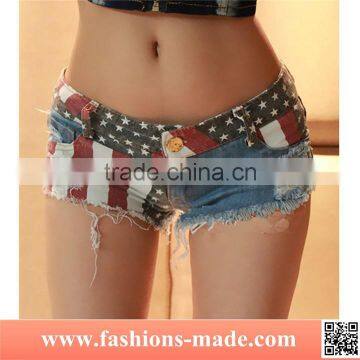 Sexy Mini American Low Waist Demin Flag Print Shorts