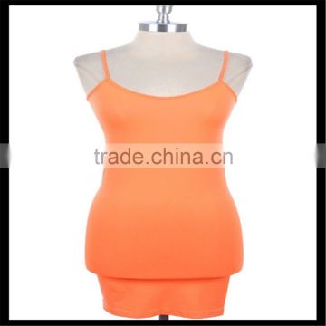 Extra Long Seamless Tunic Dress Slip Camisole Layering Tank Top orange color