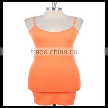 Extra Long Seamless Tunic Dress Slip Camisole Layering Tank Top Orange Color