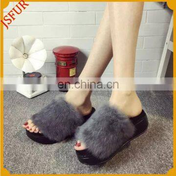 Colorful Fox Fur Summer Lady Shoes Outdoor Slipper Flip Flop