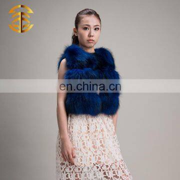 Wholesale European Style Royal Blue New Real Raccoon Fur Sleeveless Vest photo-3