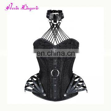 Fashion Black Overbust Neck Gear Women Slimming Sexy Steel Boned Corset