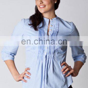 PRETTY TANCHTEN BLOUSE IN LIGHT BLUE AND WHITE / buttons in deer horn optics