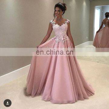 Pink Sweet Sweetheart Spaghetti Strap Sleeveless Ball Gown Chiffon Appliqued Backless Evening Dresses