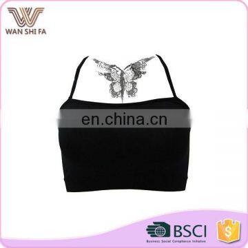 Black popular lace butterfly back hot sale wholesale funny gym tank top