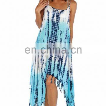 2016 Fashionable & Designer SwimWear Tie & Dye Spaghetti Strap Dress With Fringe