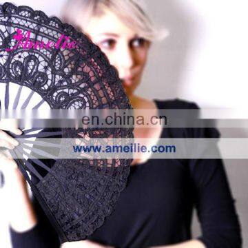 27cm Black Handmande Lace Fan for Dancing