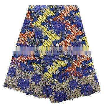 2016 wholesale African 6 yards wax printed fabric with guipure lace fabric for party