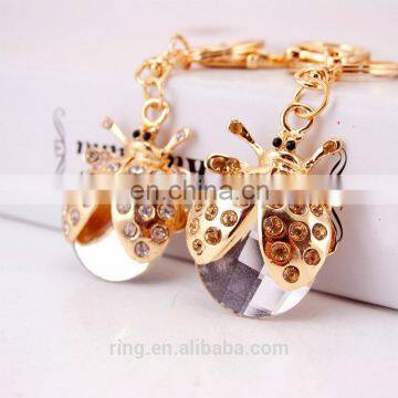 Cute Gold Plated Crystal Beetle Metal Car Keychain photo-2